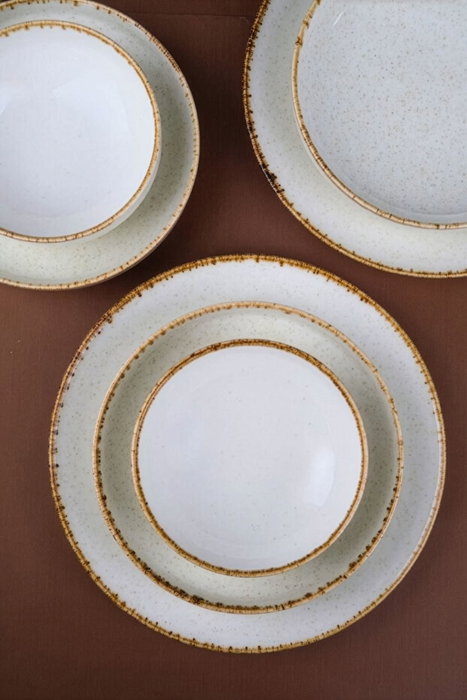 Hermia Juego de Cena de Porcelana de 24 Piezas Blanco y Beige